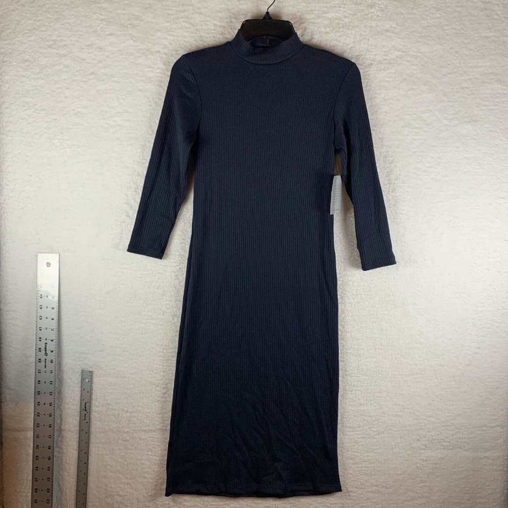 Velvet Torch Dress Womens Medium Blue Rib Knit Mock Neck Long Sleeve Midi S6536